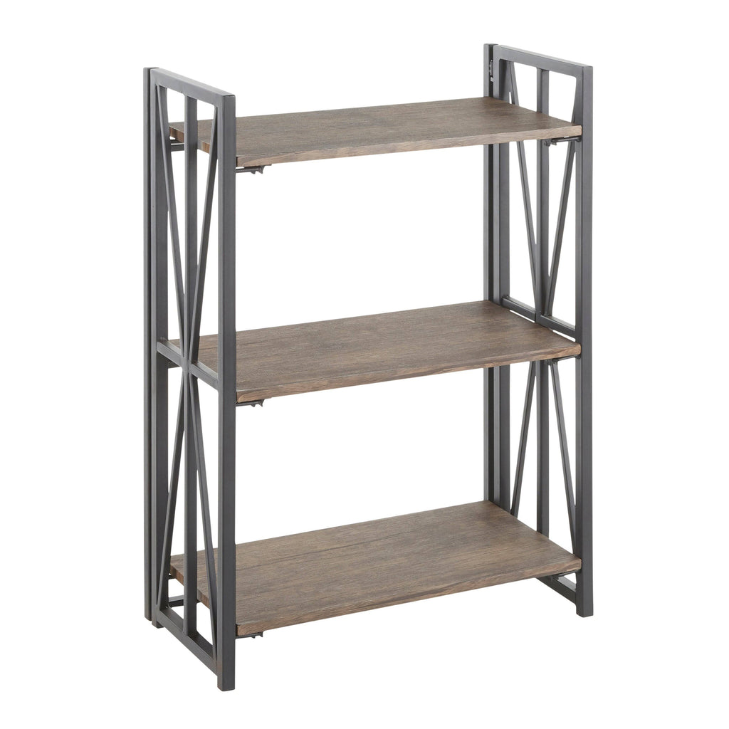 Brown Wood Black Metal Bookcase E8698