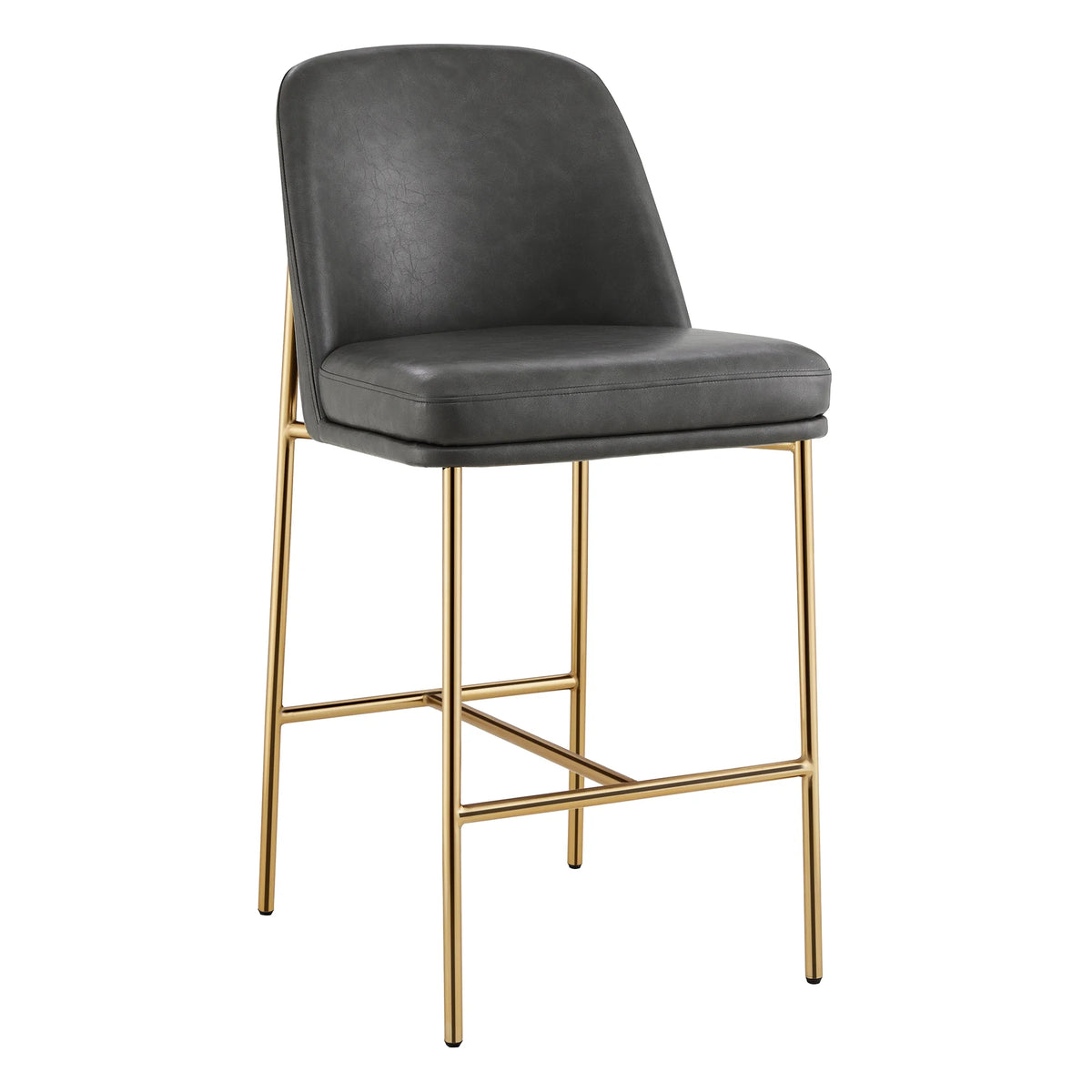 27 inch Faux Leather Counter Height Bar Stool Set of 2 with Back & Metal Legs S787185