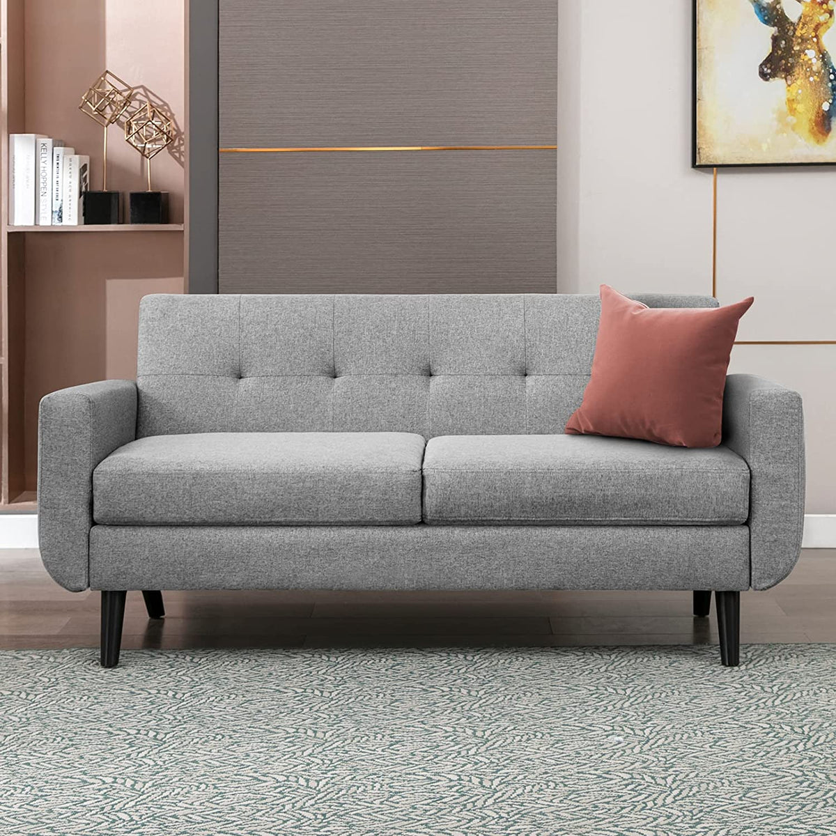 68" Futon Sofa 2-Seat Loveseat with Cushion, Light Gray Y40306