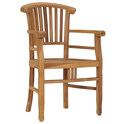 2 pcs Solid Teak Wood Patio Dining Chairs with Backrest and Armrest O15698