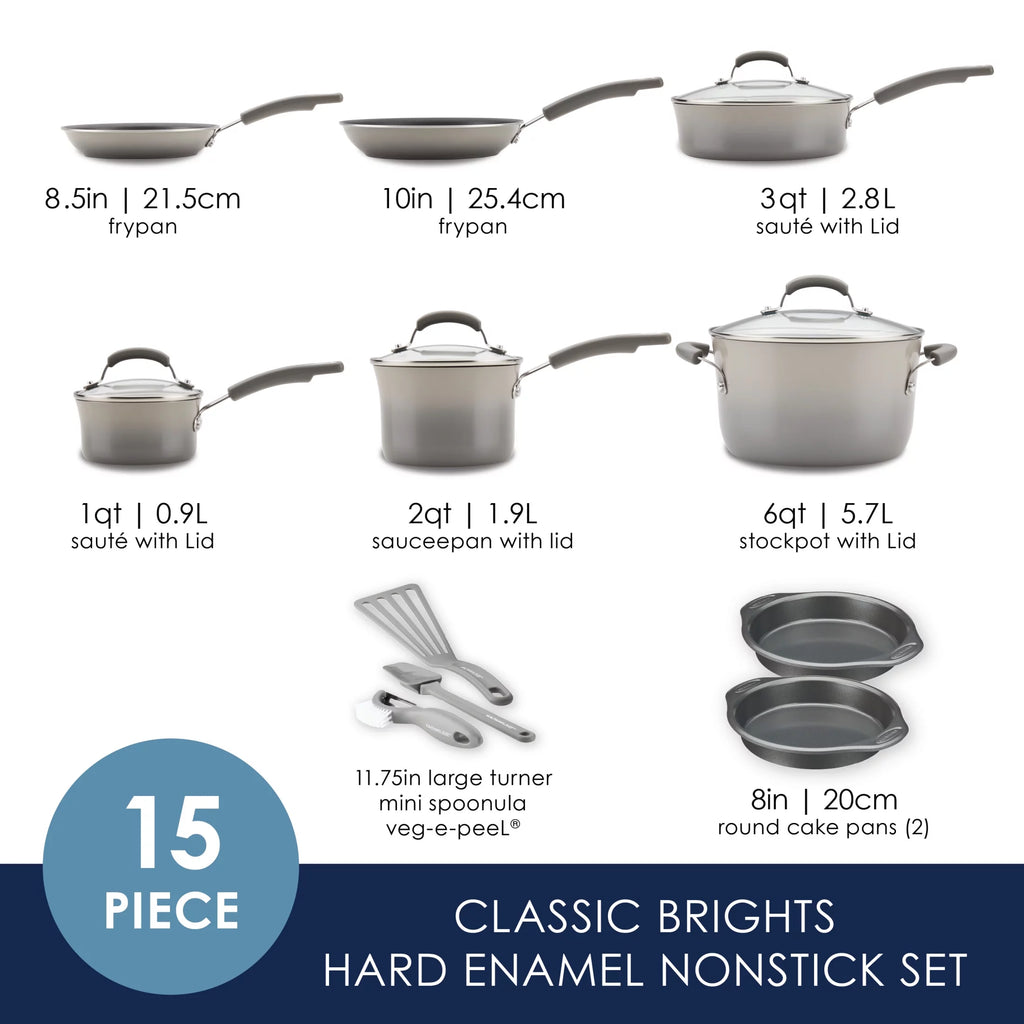 15 Piece Hard Enamel Nonstick Pots and Pans Set O474269