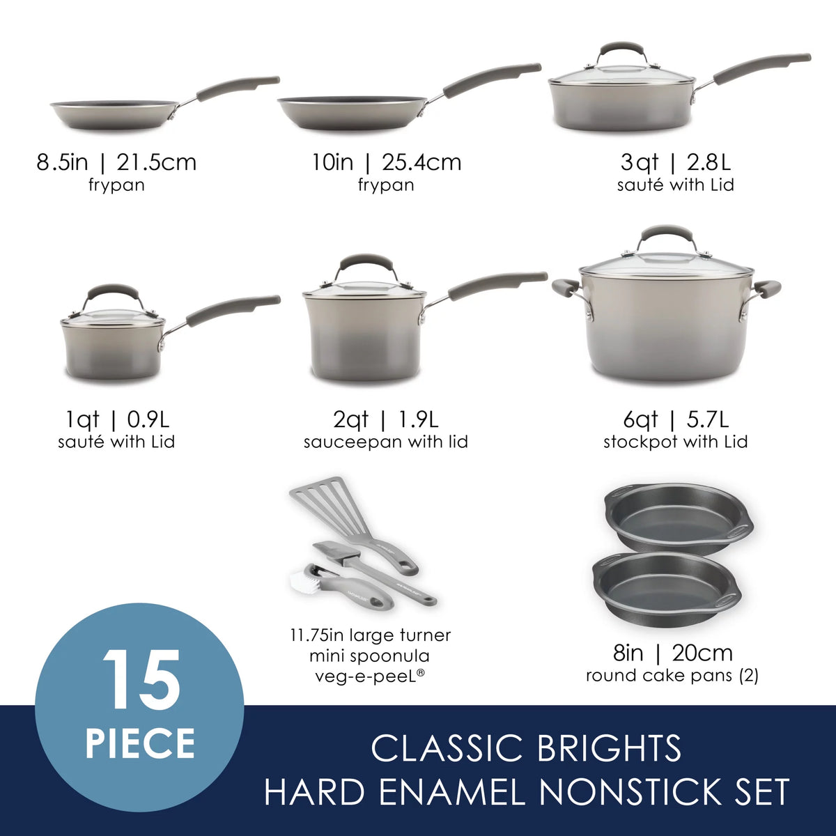 15 Piece Hard Enamel Nonstick Pots and Pans Set O474269