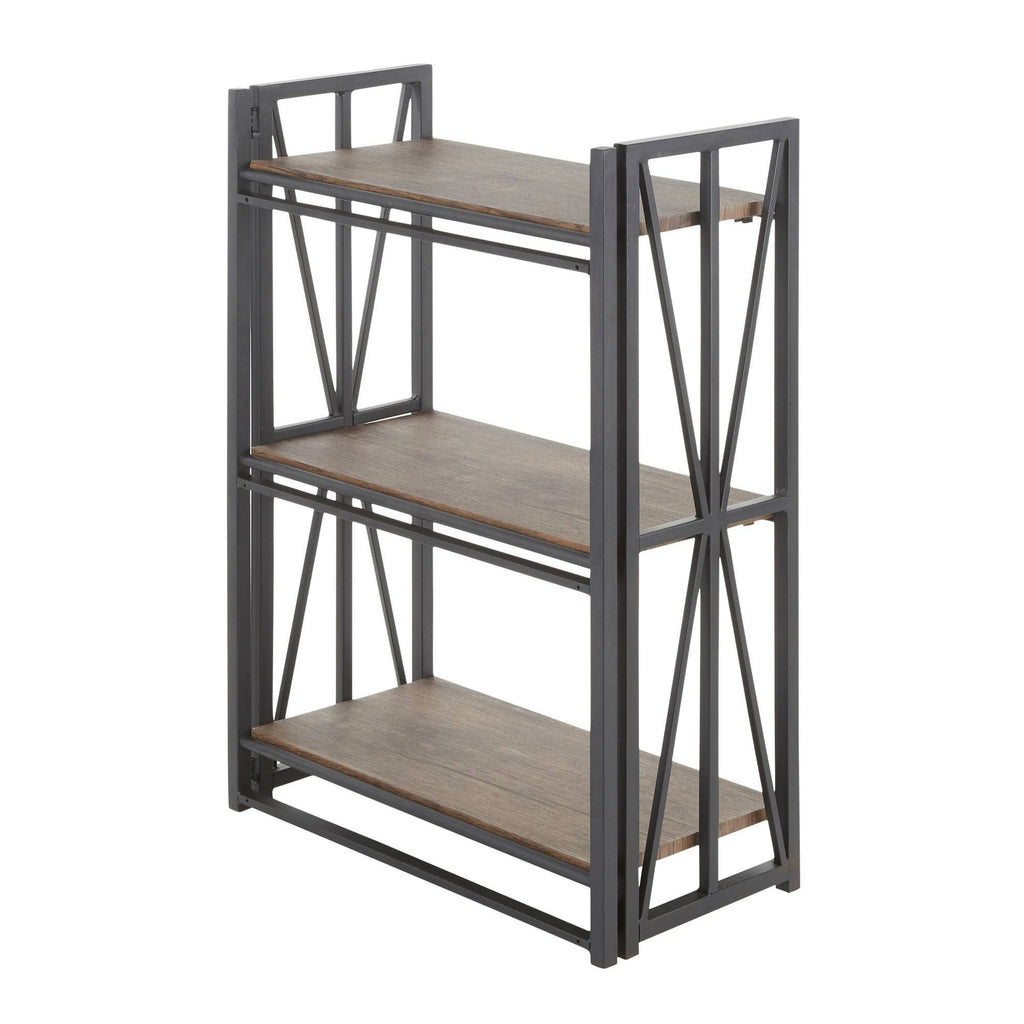 Brown Wood Black Metal Bookcase E8698