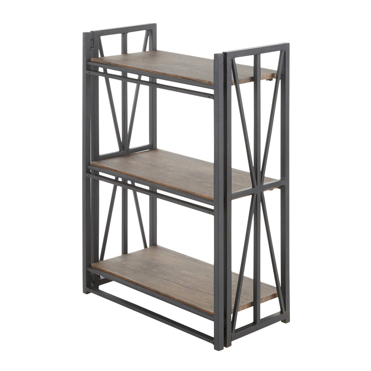 Brown Wood Black Metal Bookcase E8698