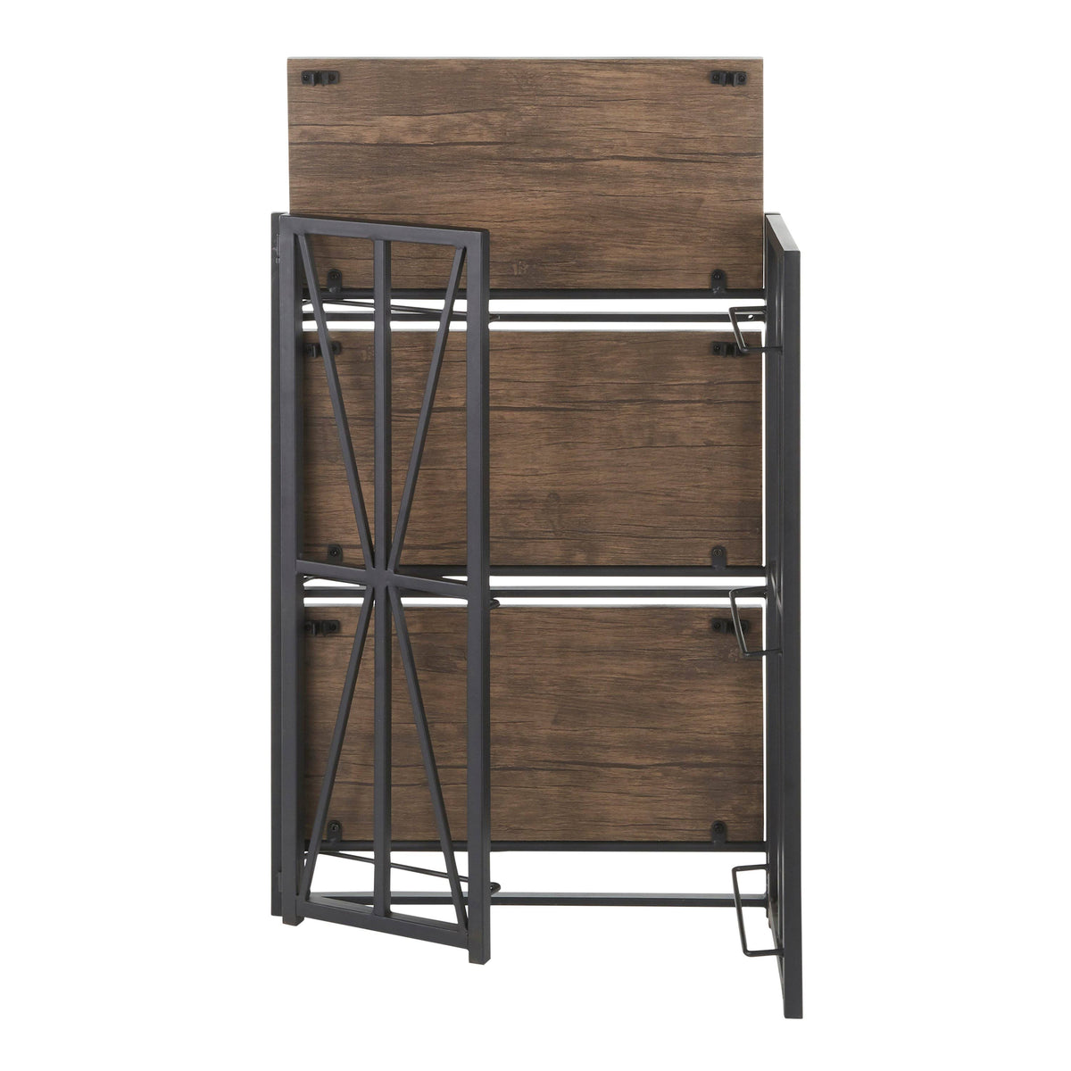 Brown Wood Black Metal Bookcase E8698