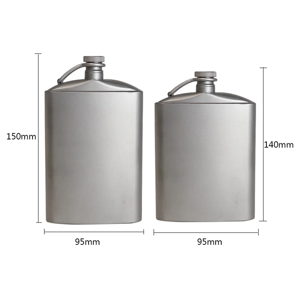 Titanium Flask Hip Flagon with Screw Clip Ultralight Hydration Flat Bottle with Ti Funnel M969