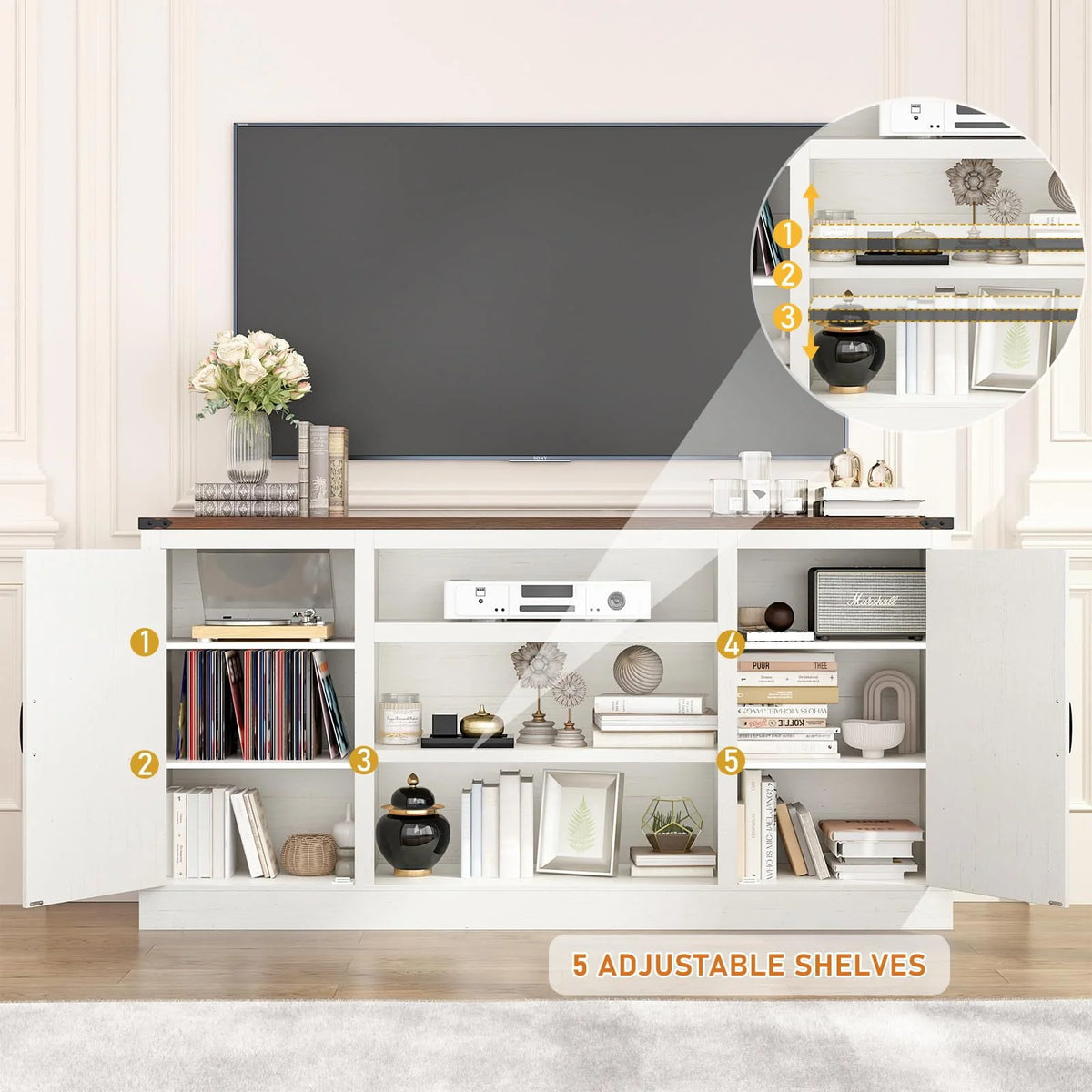4 Layer Brown Coffee Bar Cabinet with Power Outlet S346135