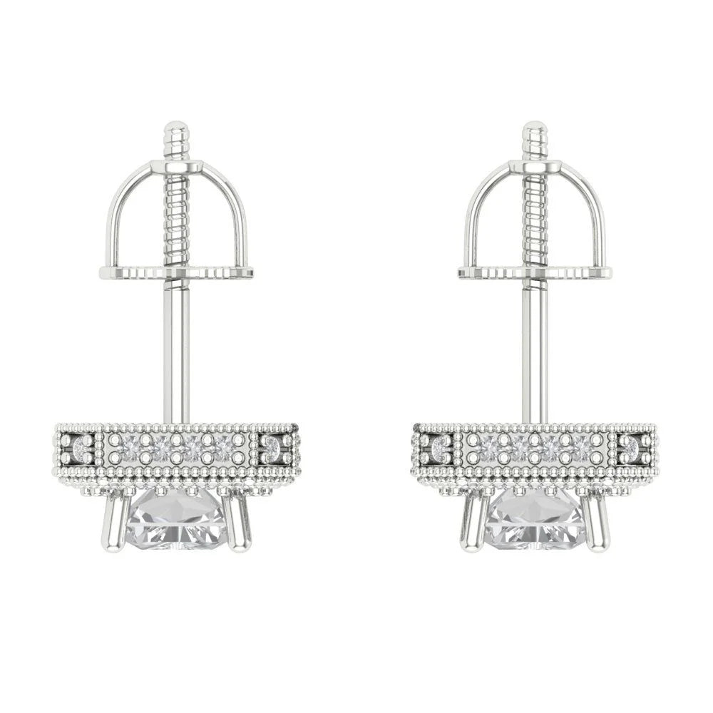 18K White Gold Emerald Cut Halo Stud Earrings A672