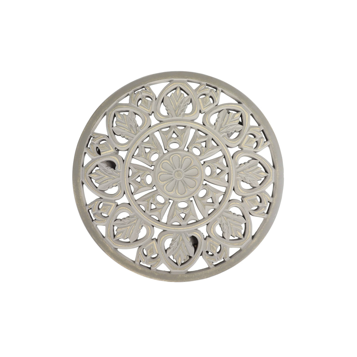 Gray Brown Carved Wood Round Accent Table R744808