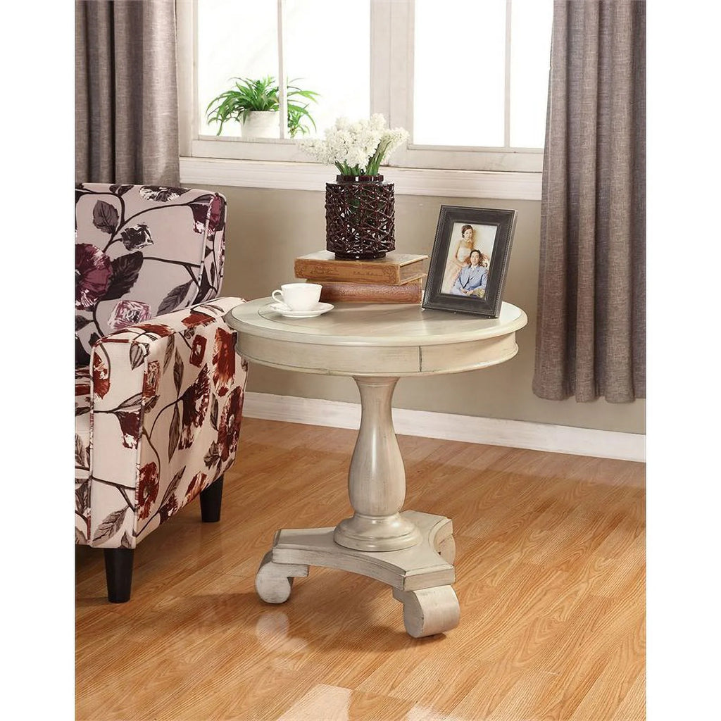 White Round Wood Pedestal End Table Y9508
