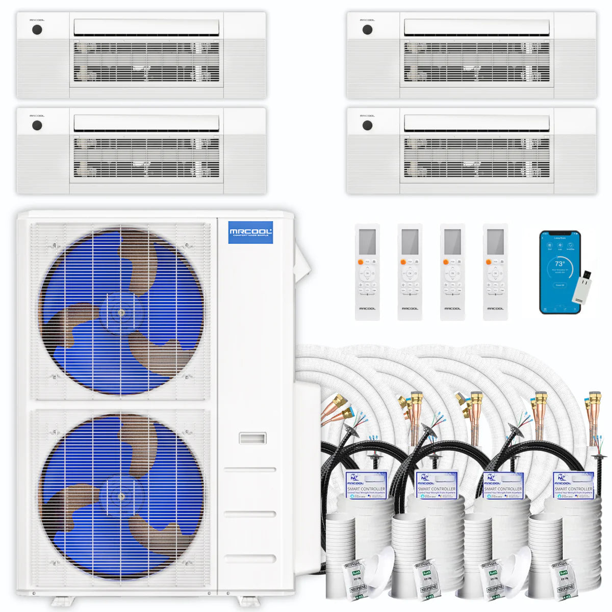48,000 BTU 4 Zone Ceiling Cassette Ductless Air Conditioner and Heat Pump O992