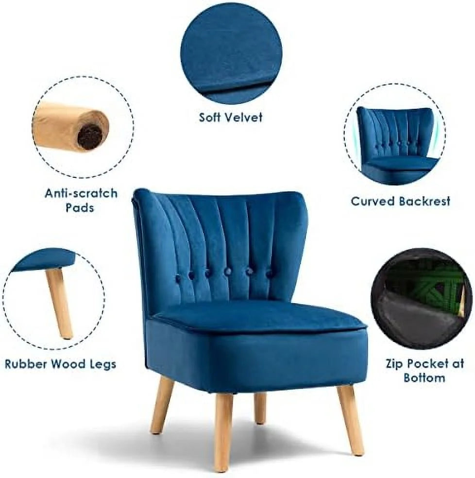 Armless Velvet Accent Chair with Rubber Wood Legs J562