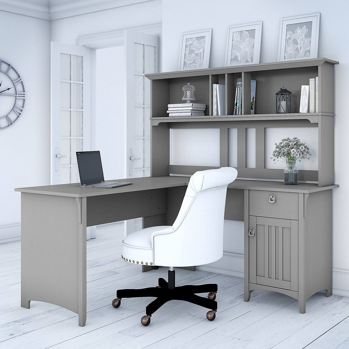 60W L Shaped Desk with Hutch R2693
