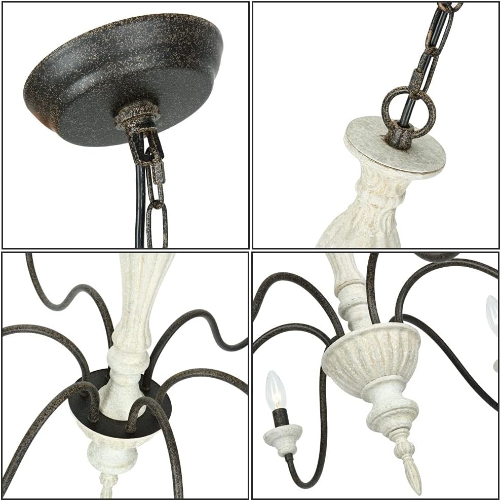 6-Light Chandelier with Imitation Wood and Stardust Iron E8059