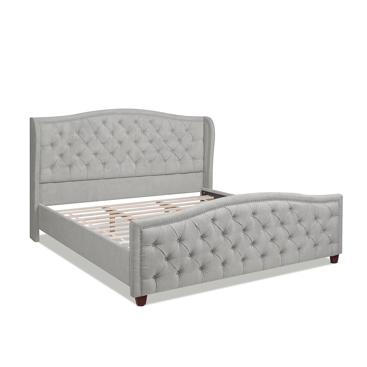 King Silver Grey Polyester Upholstered Platform Bed Frame E391473