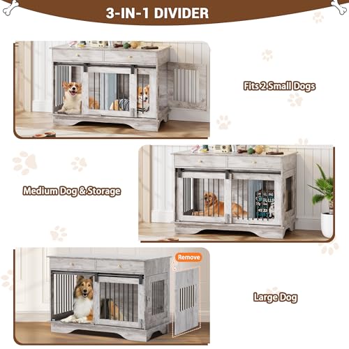 47" Grey Dog Crate Furniture with 2 Storage Draws P314799