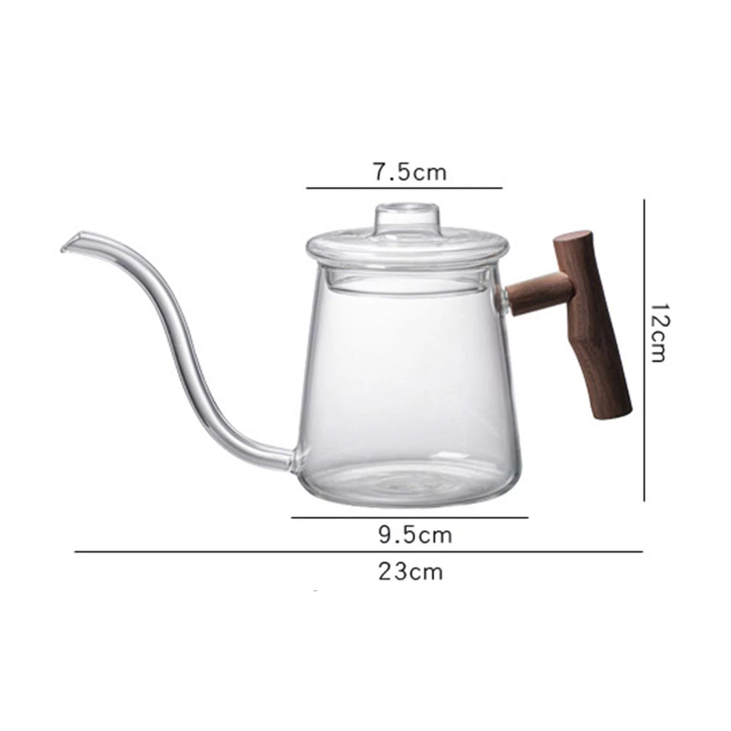 High Borosilicate Glass Gooseneck Kettle Wooden Handle 480ML Z180075
