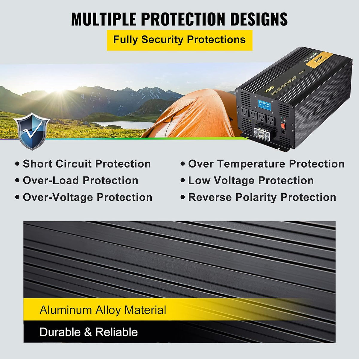 3500 Watt Pure Sine Wave Power Inverter, DC 12V to AC 120V, with USB Port LCD Display Remote Controller and AC Outlets C1608