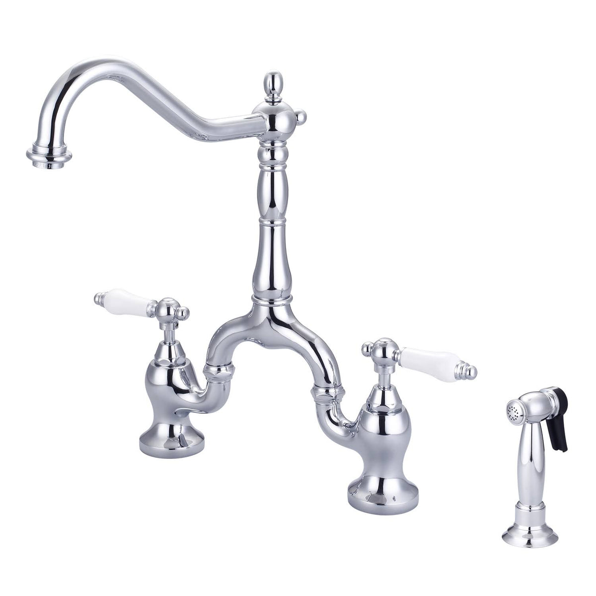 Polished Chrome Kitchen Bridge Faucet with Sidespray and Lever Handle Z536373