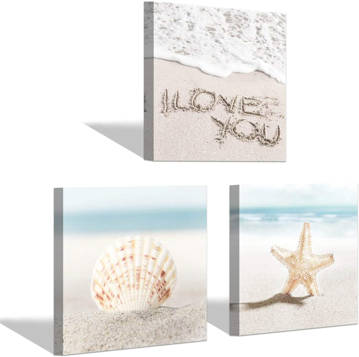 Coastal Beach Canvas Wall Art, Ocean Themed Artwork, 24'' x 12'' x 2 Panels + 12'' x 12'' x 2 Panels F15292