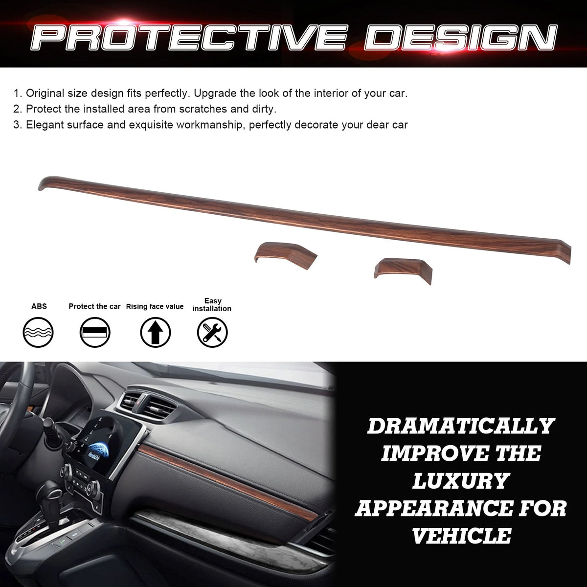 Interior Center Console Upper Stripe Panel Cover Trim Peach Wood Grain K43989