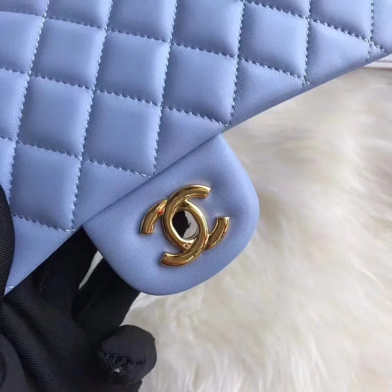 Blue Lambskin Leather Flap Bag O102