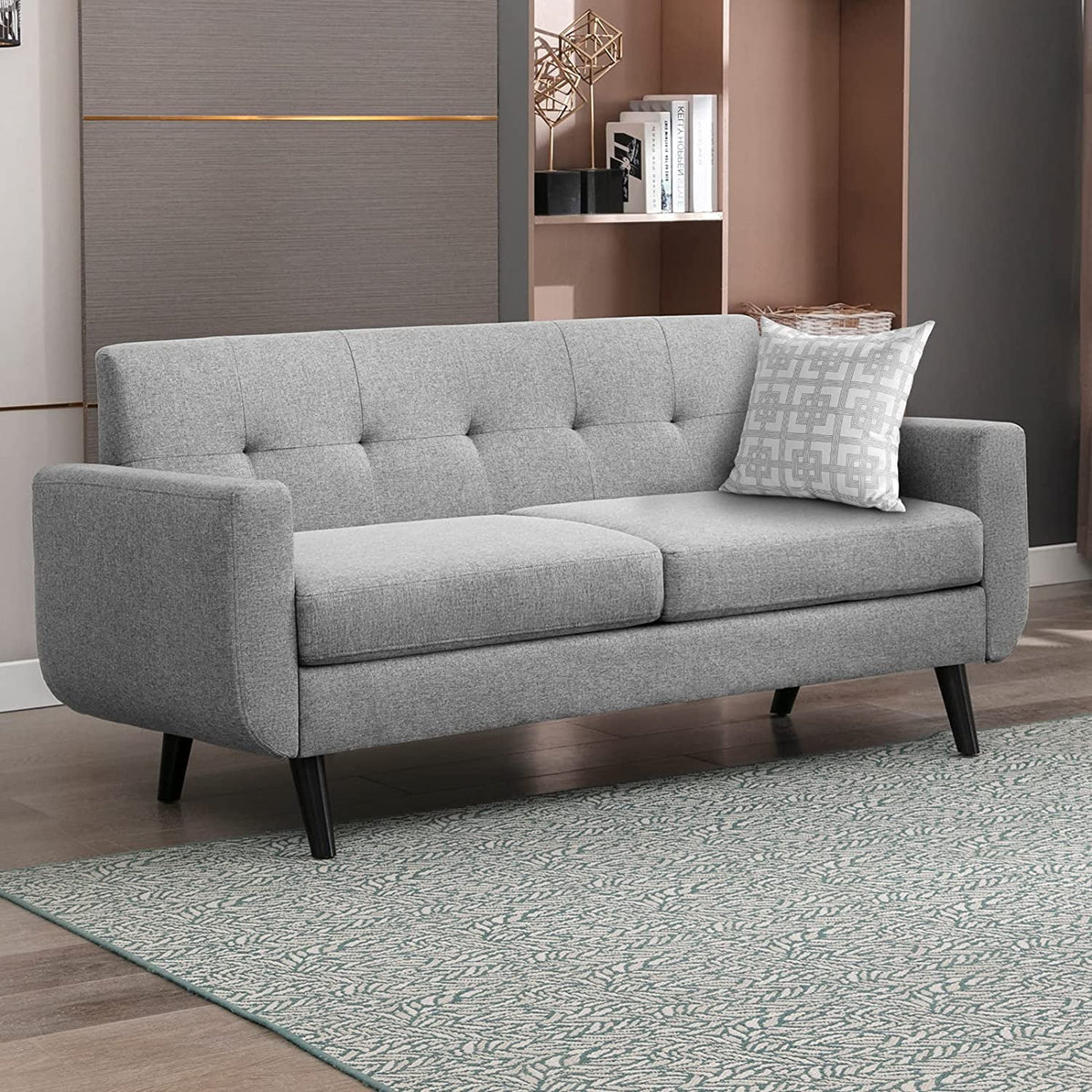 68" Futon Sofa 2-Seat Loveseat with Cushion, Light Gray Y40306