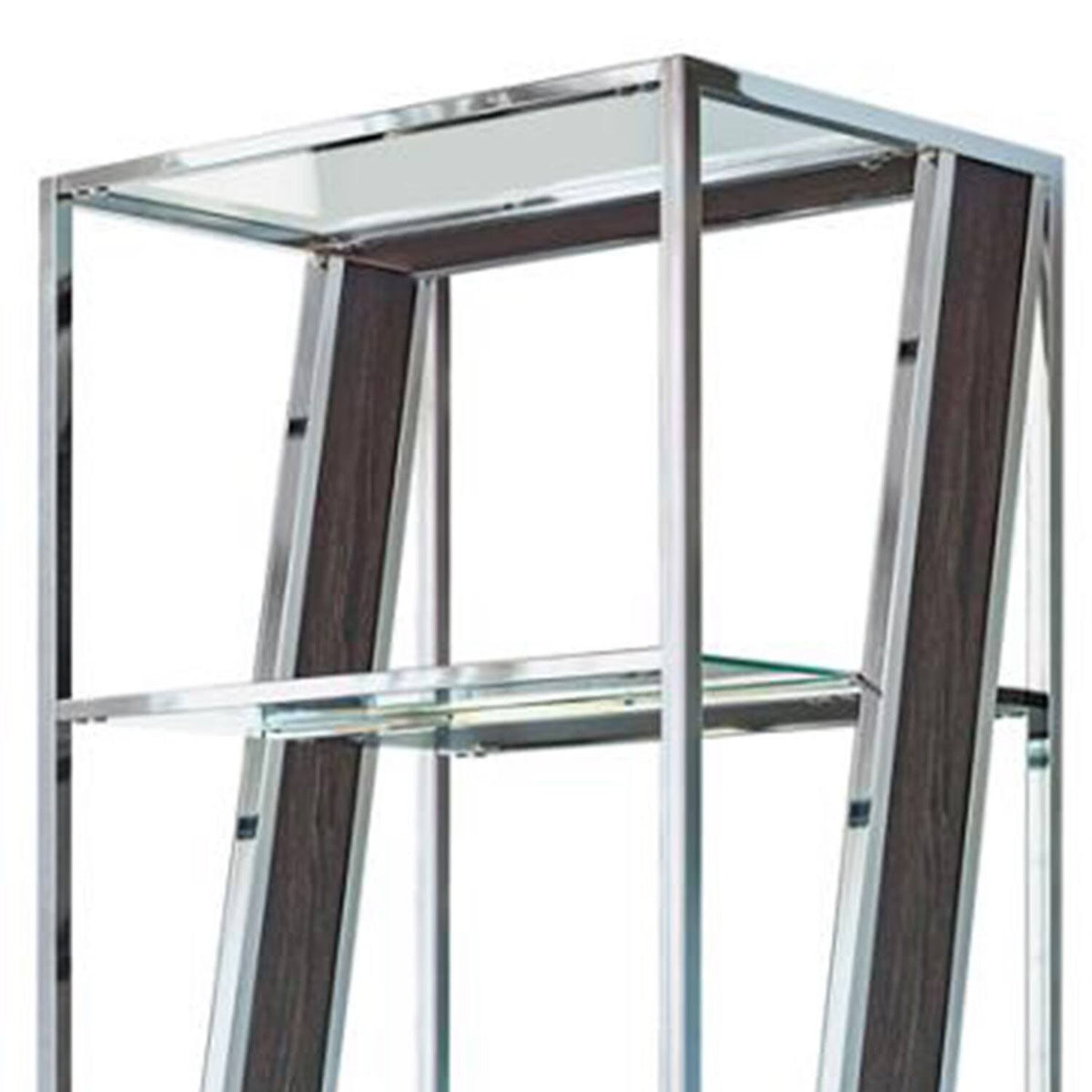 Black and Chrome 4 Tier Metal Bookcase with Glass and Wooden Shelf F51420