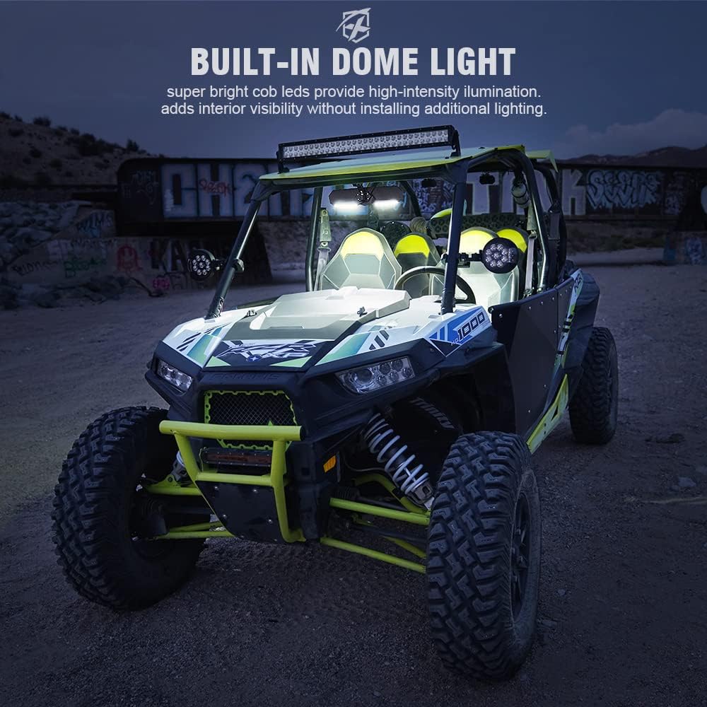 13 UTV Rearview Center Mirror with COB LED Interior Lights and Rocker Switch, Aluminum Rear View Mirrors L682