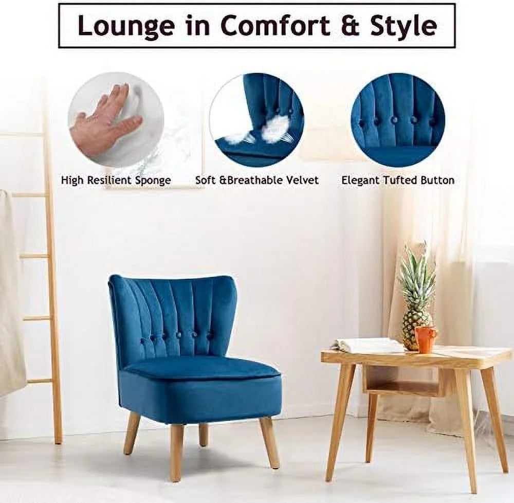 Armless Velvet Accent Chair with Rubber Wood Legs J562