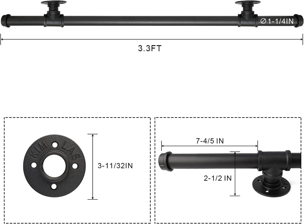 Black Metal Galvanized Steel Staircase Handrail with 4 Wall Mount Support S716840