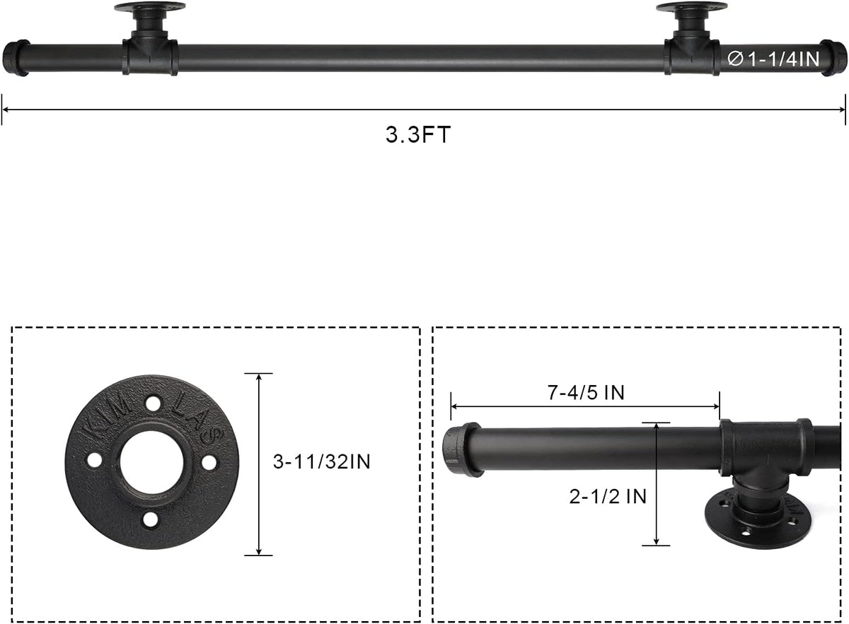 Black Metal Galvanized Steel Staircase Handrail with 4 Wall Mount Support S716840