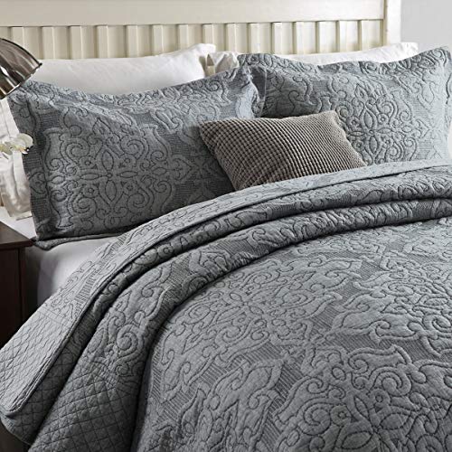 Oversized King 3-Piece Cotton Reversible Embroidered Quilted Bedding Set with Shams Y876239