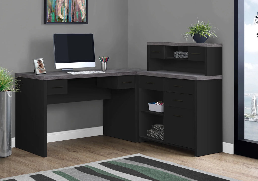 Black And Grey L Shape Computer Desk R9738