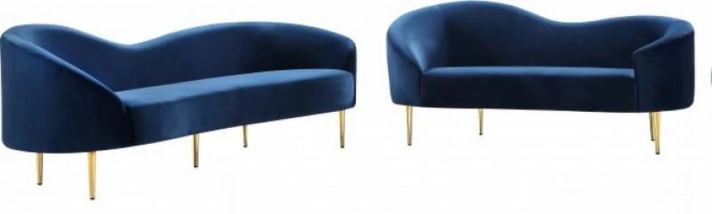 Navy Velvet 2Pcs Sofa & Loveseat Set W5539