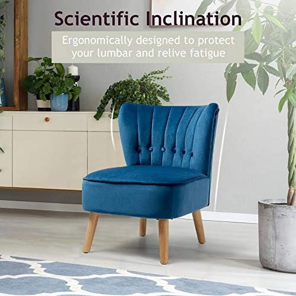 Armless Velvet Accent Chair with Rubber Wood Legs J562