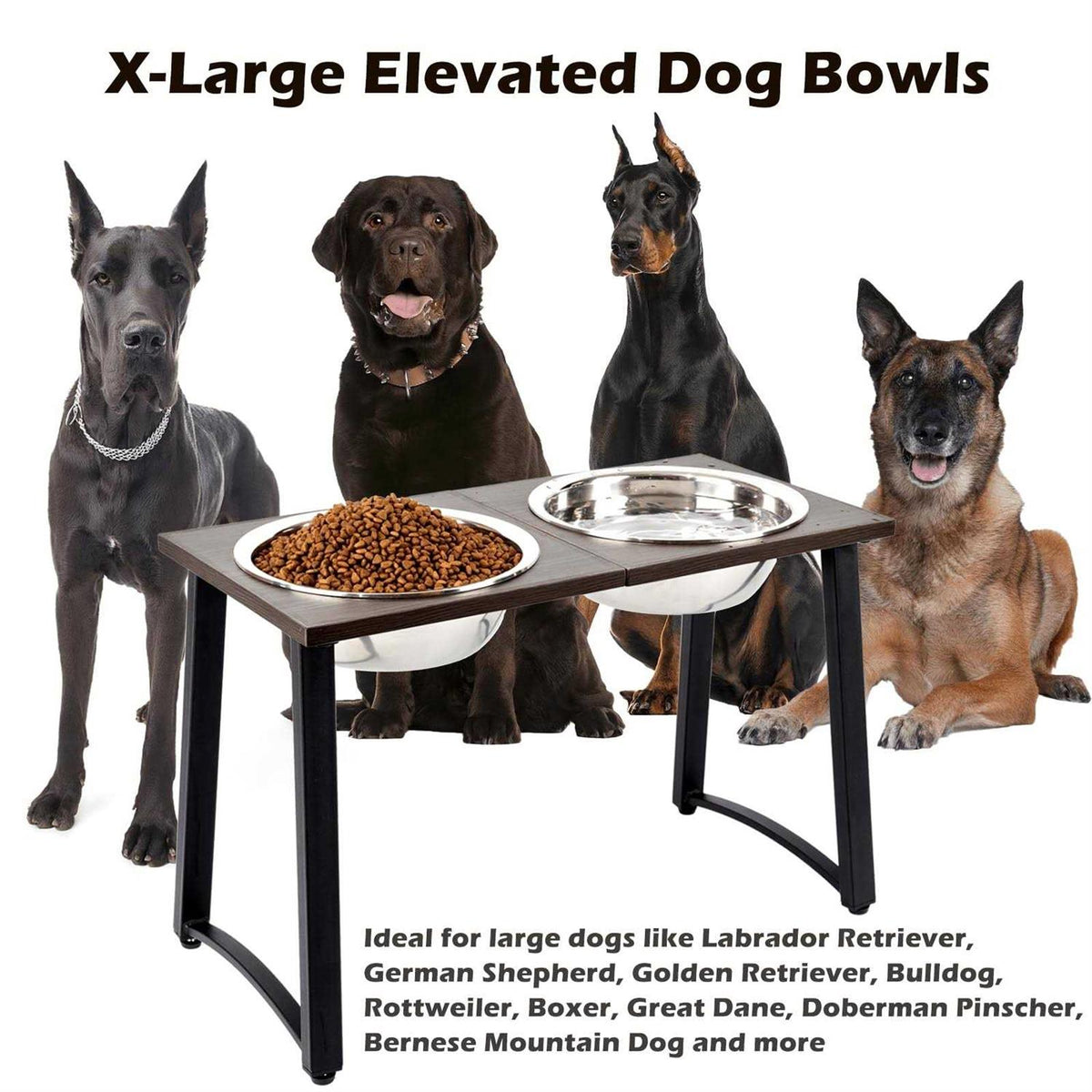 Elevated Dog Bowls with 2 X-Large Stainless Steel Bowls and Slow Feeder W6738