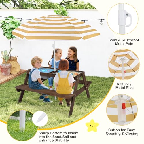 Kids Wooden Picnic Table and Chair Set with Umbrella V8177