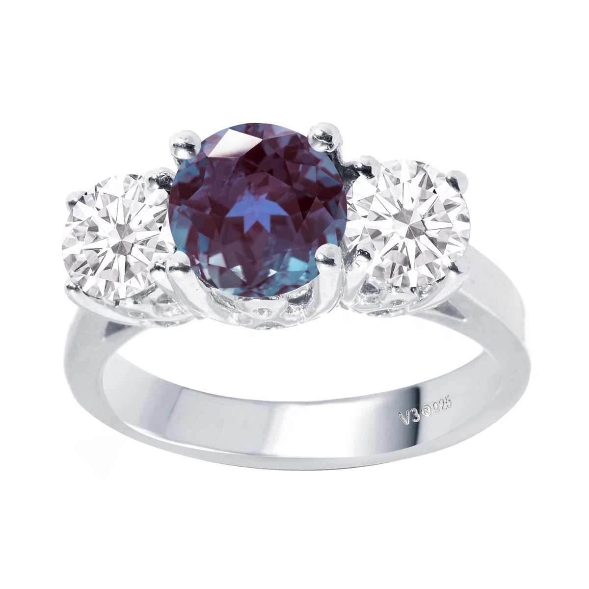 Three Stone Ring with Alexandrite and Moissanite K652