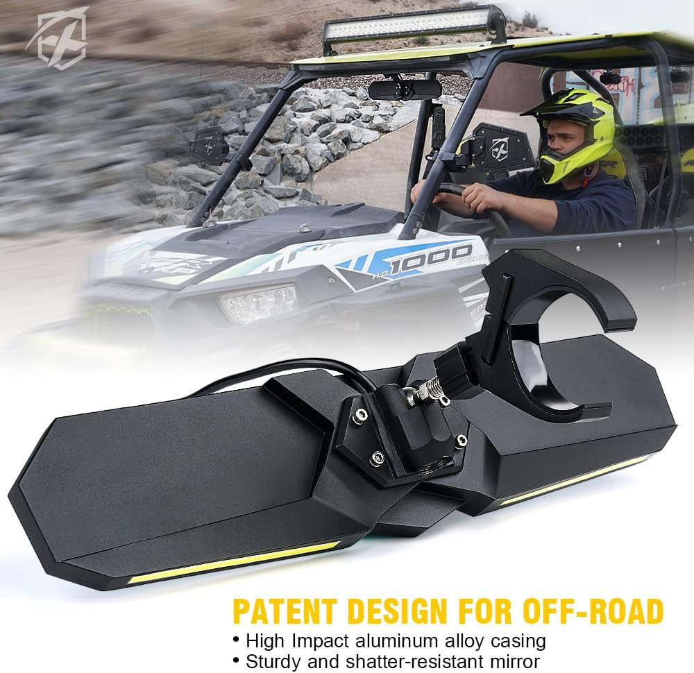 13 UTV Rearview Center Mirror with COB LED Interior Lights and Rocker Switch, Aluminum Rear View Mirrors L682
