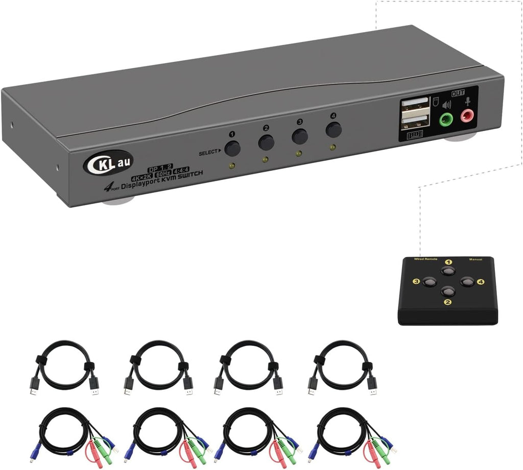 4Kx2K@60Hz DP 1.2 Dual Port Displayport KVM Switch with Audio and Cables X792