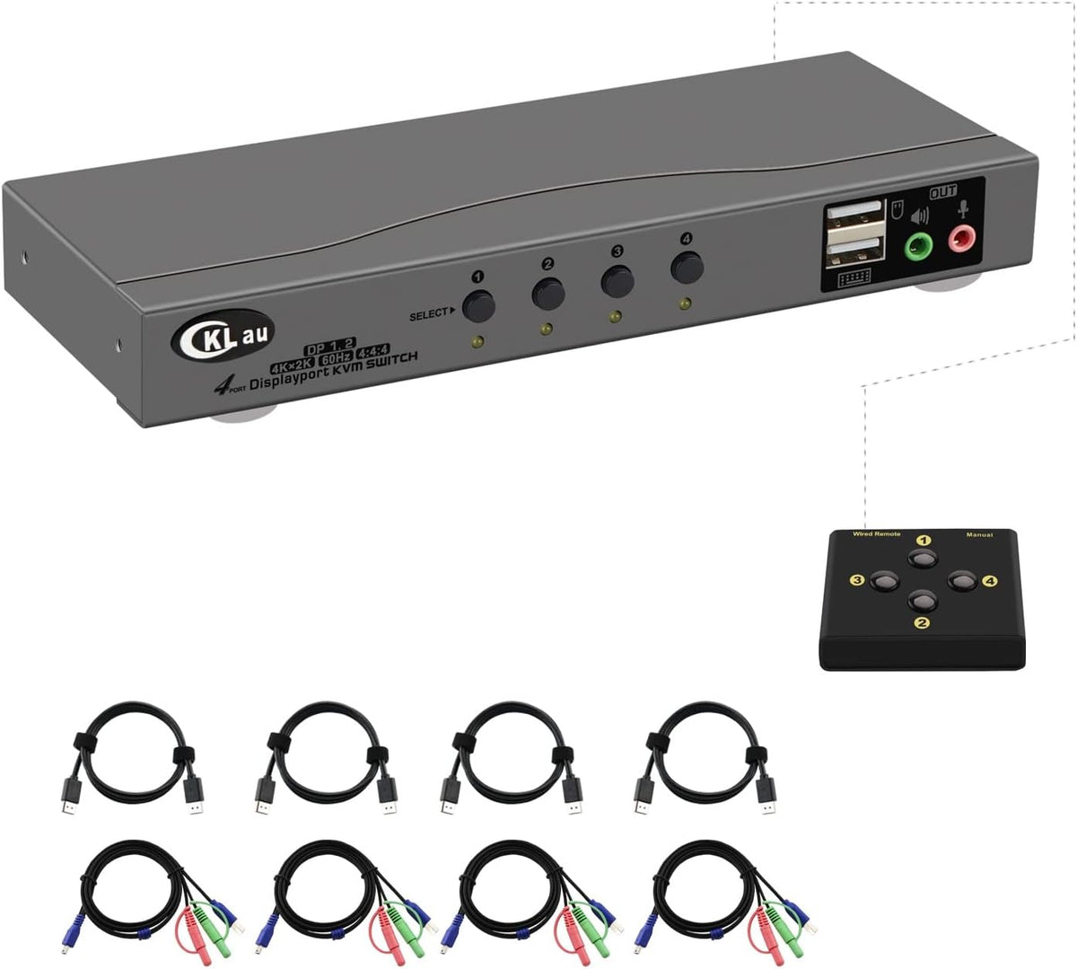 4Kx2K@60Hz DP 1.2 Dual Port Displayport KVM Switch with Audio and Cables X792
