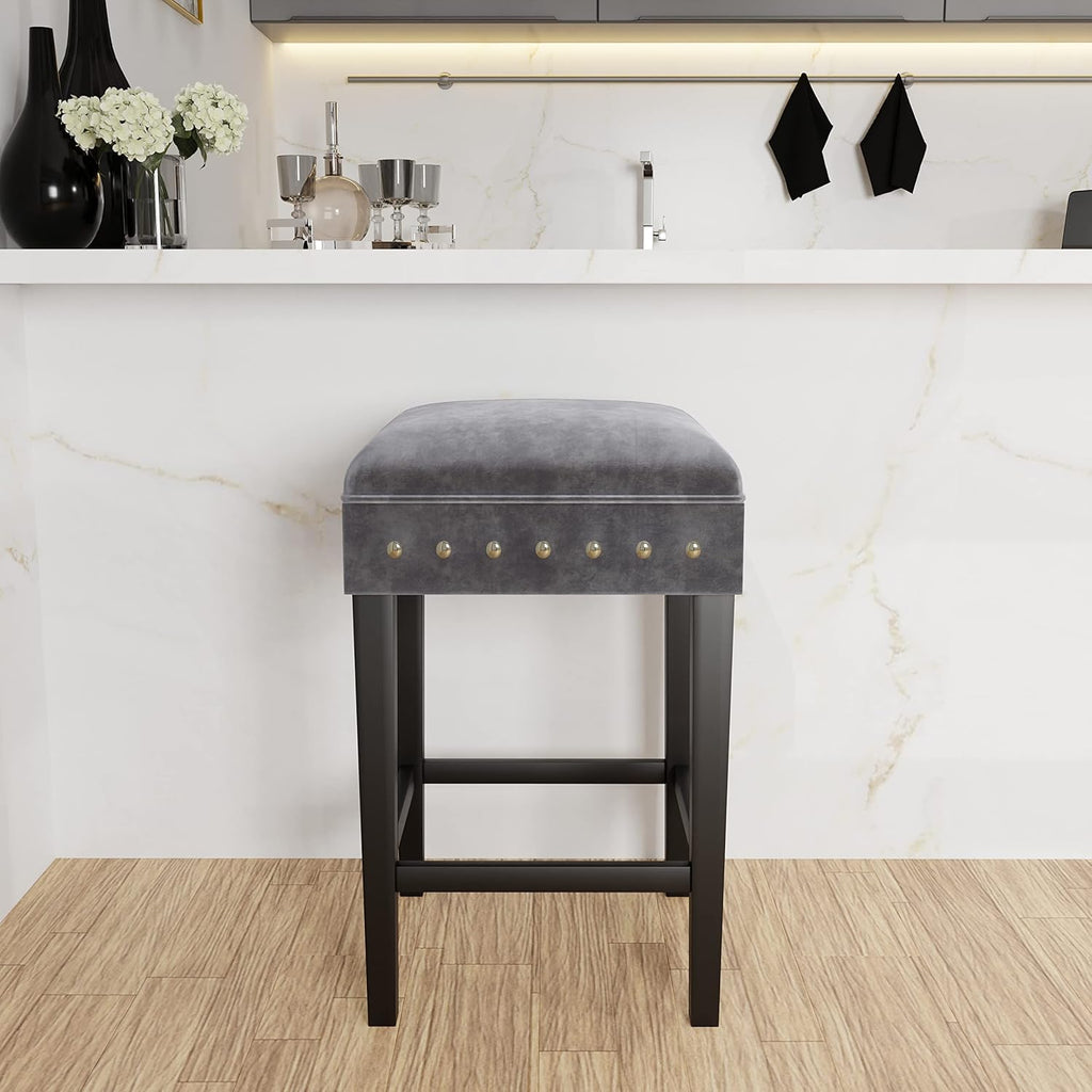 Blue Wood Backless Counter Height Stool H67099
