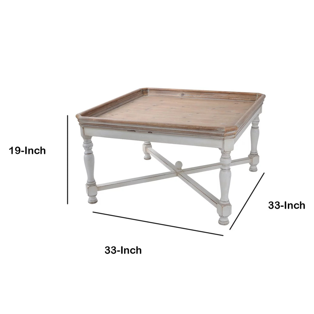 33" Square Modern Wood Coffee Table with Beveled Edges in Gray H441