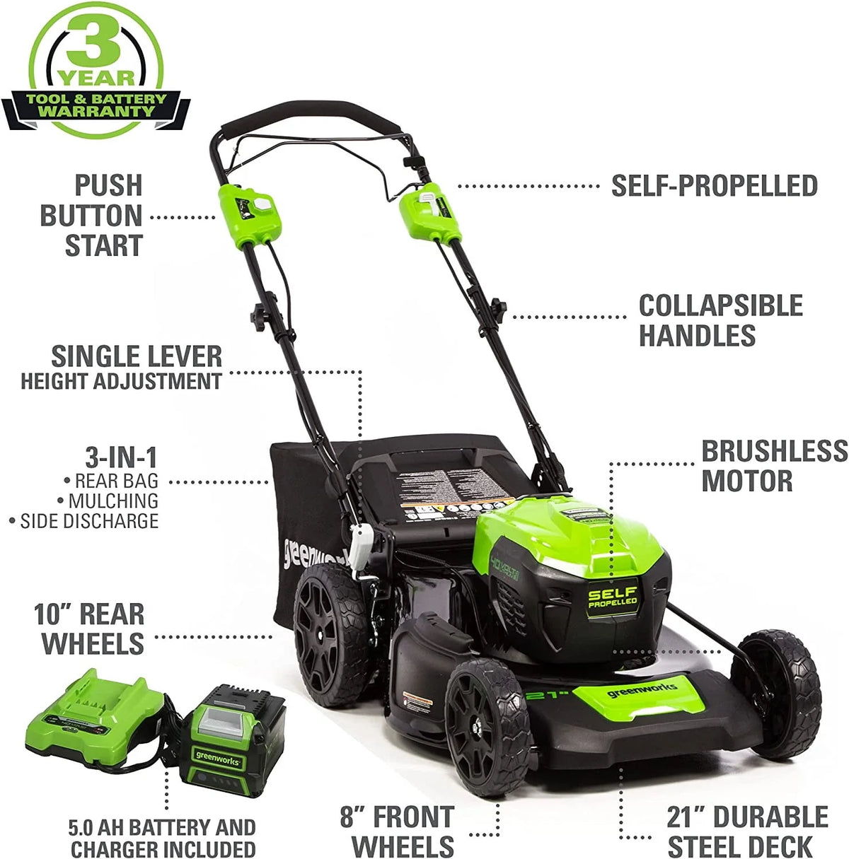 40V Self-Propelled Lawn Mower with 5.0 Ah Battery & Charger D43151