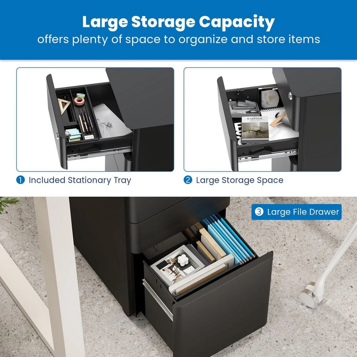 Rolling File Cabinet with 3 Drawers I5524