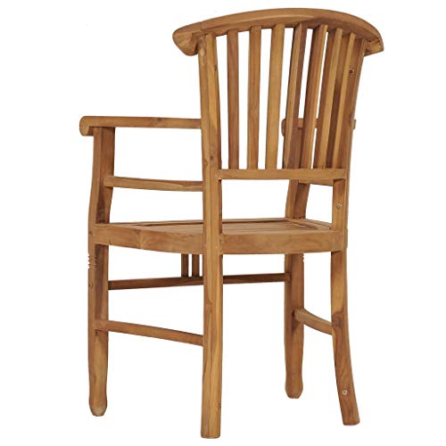 2 pcs Solid Teak Wood Patio Dining Chairs with Backrest and Armrest O15698