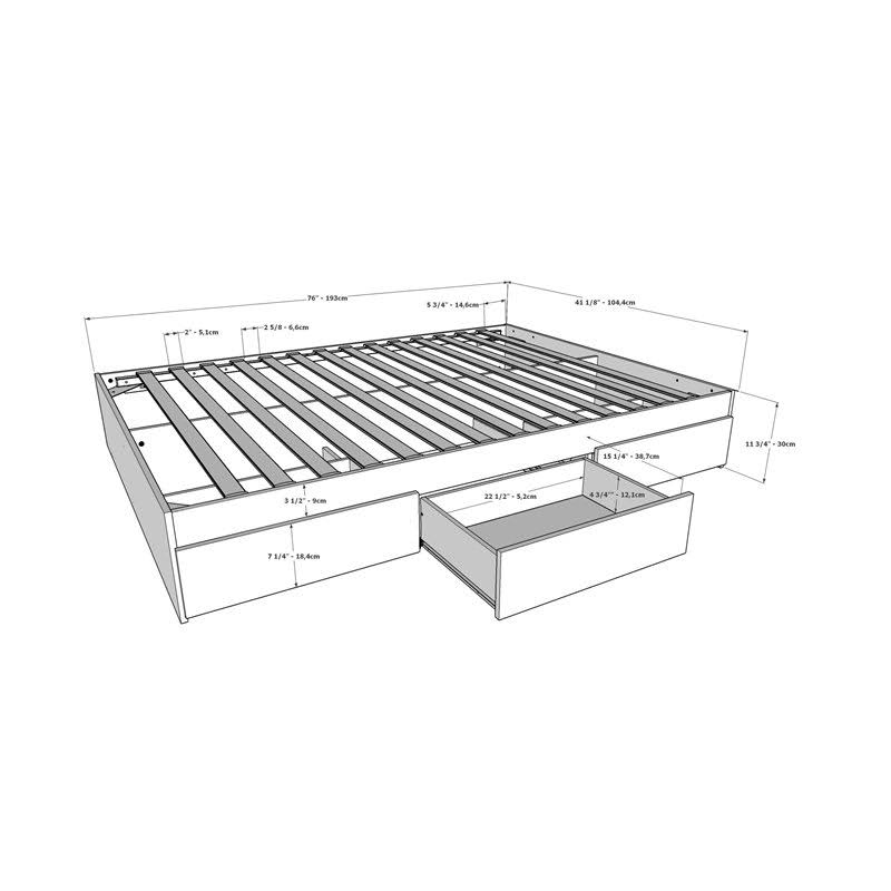 Twin Bed with Headboard Set in Ebony and White C656