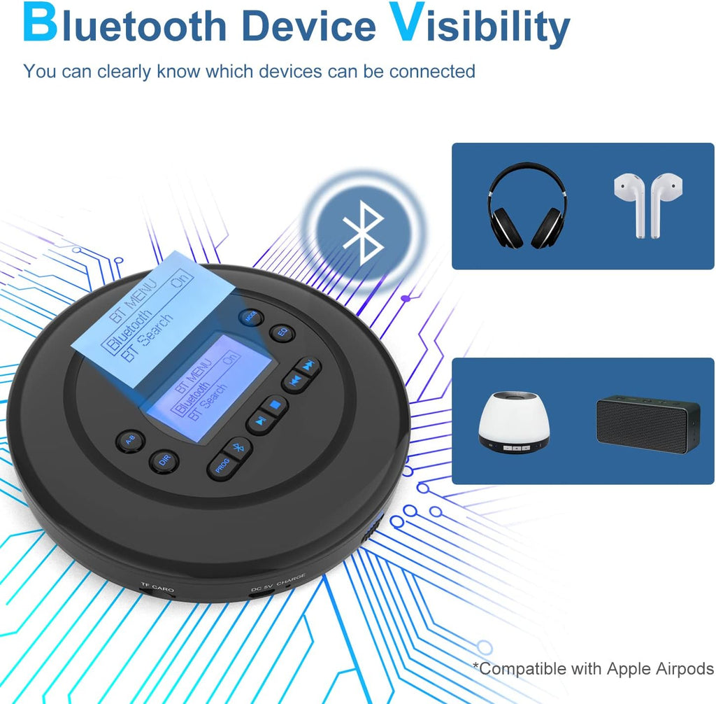 Portable Bluetooth CD Player with Dual Headphone Jack H8518