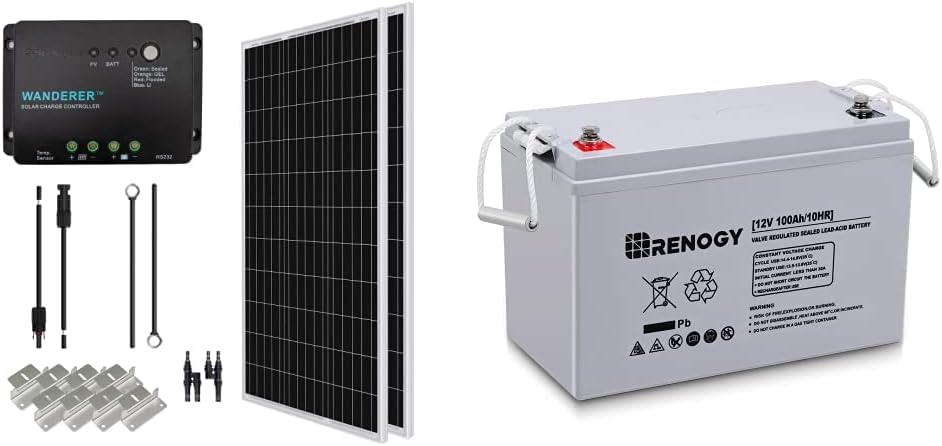 200 Watt 12 Volt Monocrystalline Solar Panel Starter Kit with 2 Pcs 100W Panel and 30A PWM Charge Controller F1005